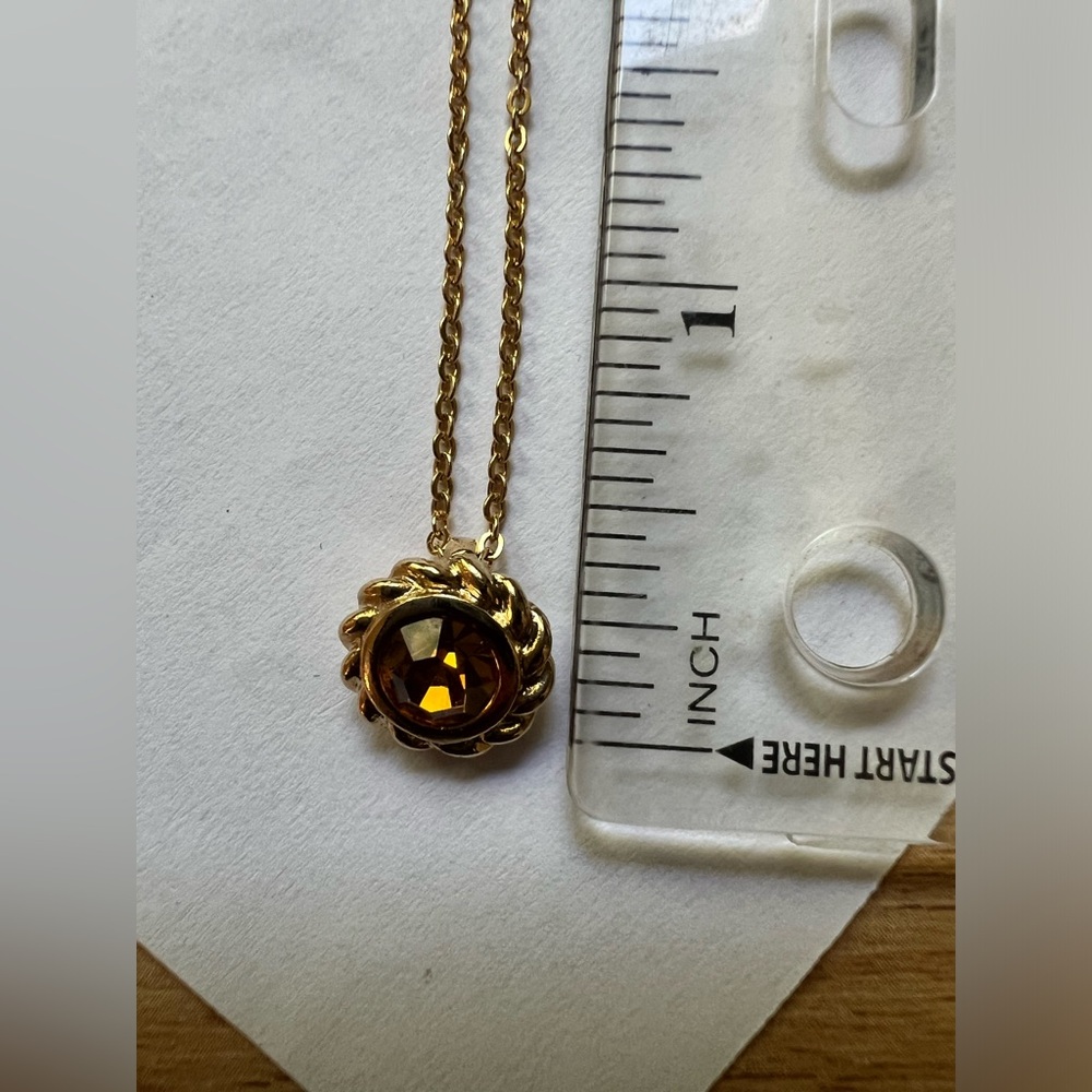 Citrine Colored Gem Pendant on Gold Tone Chain - Picture 10 of 10